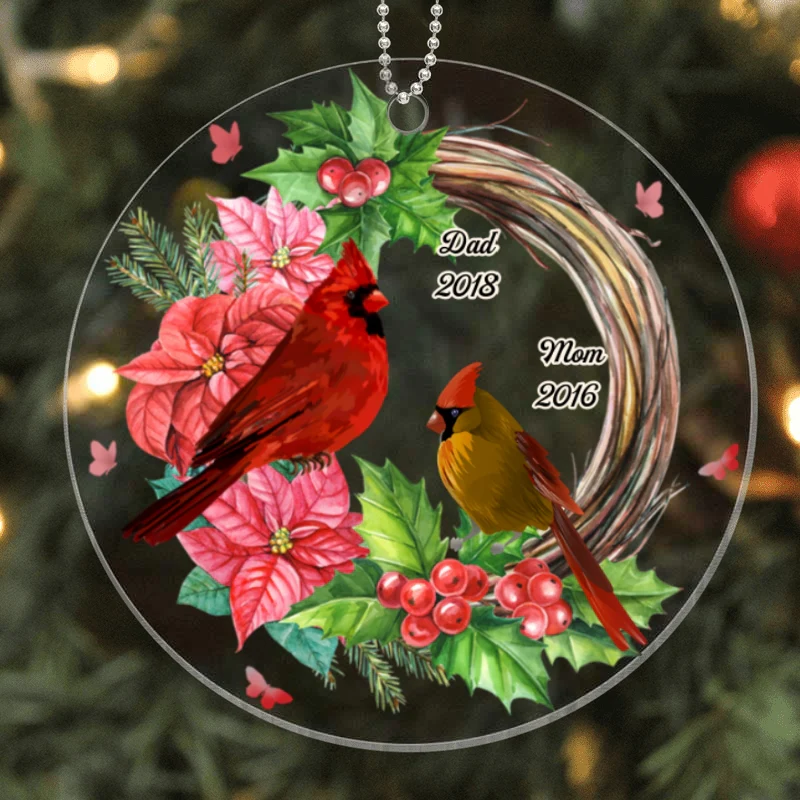 Cardinals Wreath Memorial Personalized Acrylic Ornament - Image 4