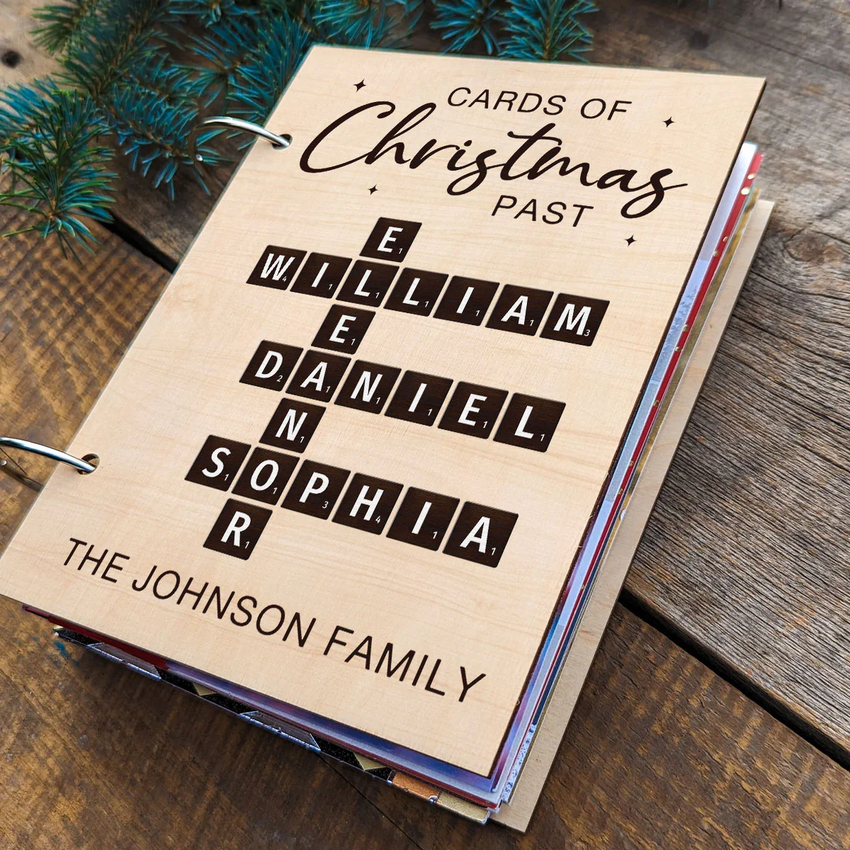 Cards Of Christmas Past Family Crossword Puzzle Art Personalized Christmas Card Keeper, Cards Keepsake, Card Storage - Image 4