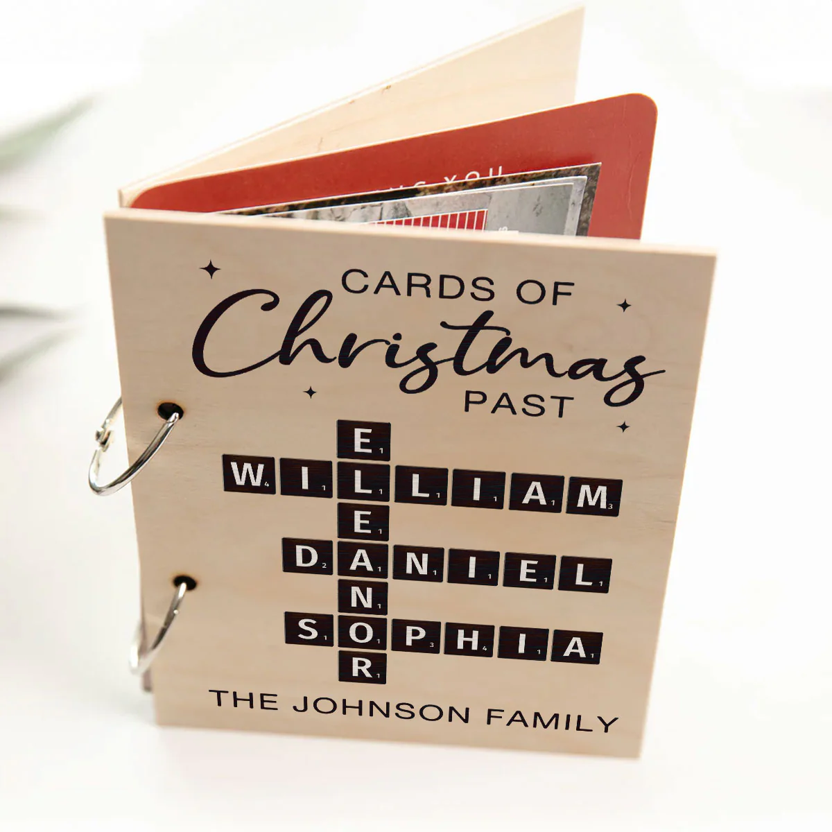 Cards Of Christmas Past Family Crossword Puzzle Art Personalized Christmas Card Keeper, Cards Keepsake, Card Storage - Image 6
