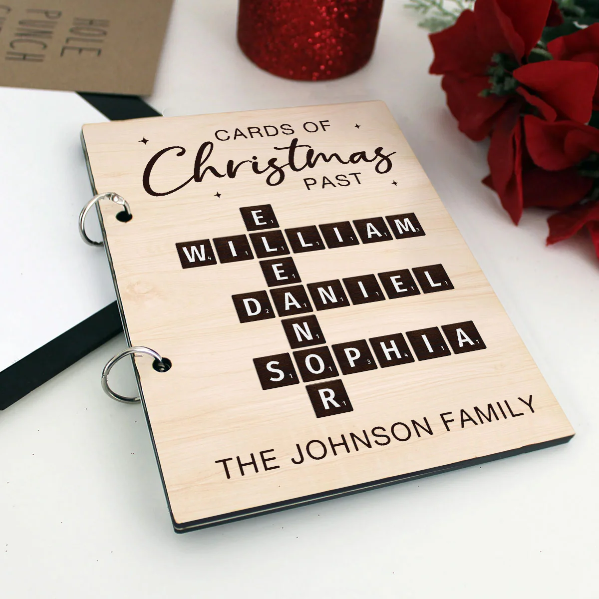 Cards Of Christmas Past Family Crossword Puzzle Art Personalized Christmas Card Keeper, Cards Keepsake, Card Storage - Image 7