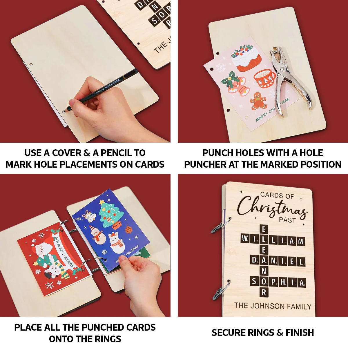 Cards Of Christmas Past Family Crossword Puzzle Art Personalized Christmas Card Keeper, Cards Keepsake, Card Storage - Image 8