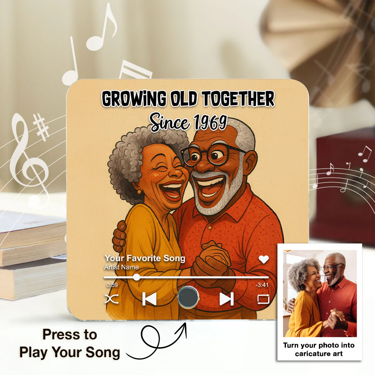 Caricature Couple Photo Personalized Music Fridge Magnet, Anniversary, Birthday, Just Because Gift for him, Gift for her - Image 2