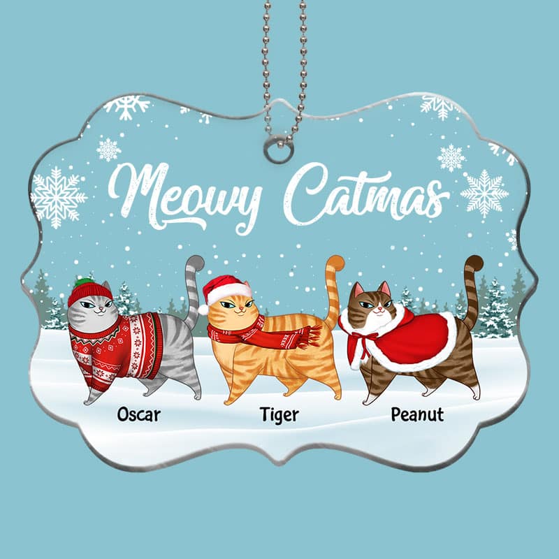 Cartoon Cat Walking In Snow Personalized Acrylic Ornament - Image 2