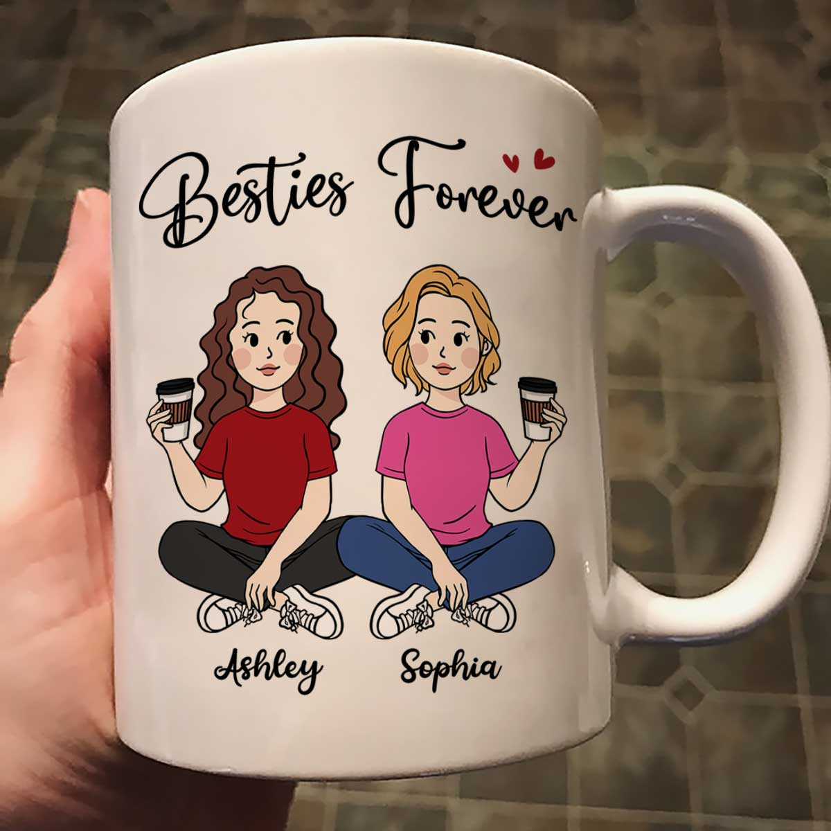 Cartoon Chibi Besties Sisters Sitting Gift For Best Friends Personalized Mug - Image 2