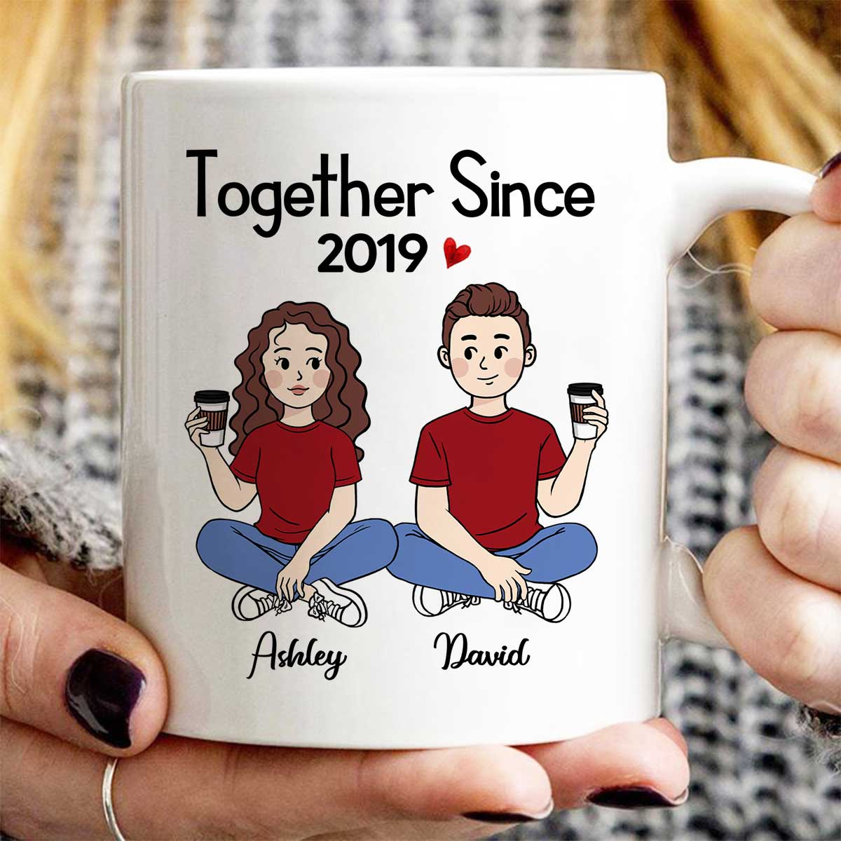 Cartoon Chibi Couple Sitting Gift For Him For Her Personalized Mug - Image 3