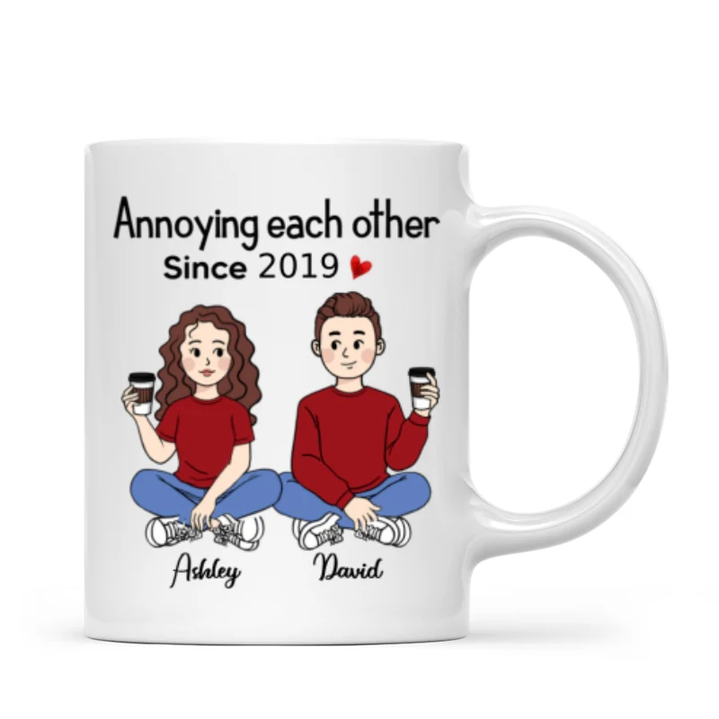 Cartoon Chibi Couple Sitting Gift For Him For Her Personalized Mug - Image 4