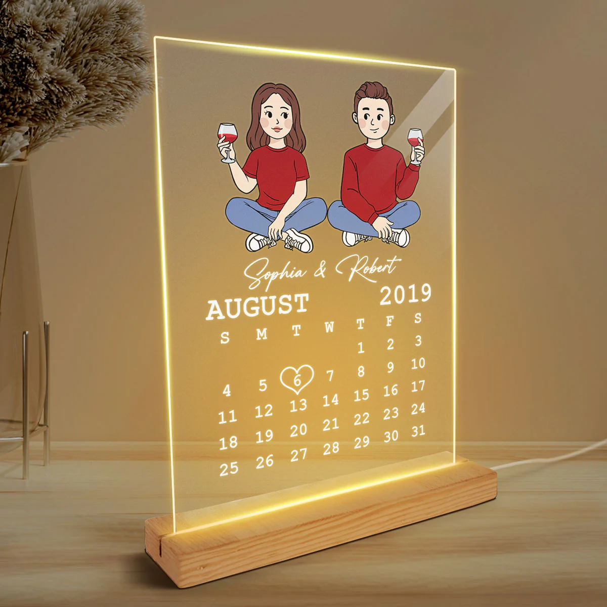 Cartoon Couple Anniversary Calendar Personalized Acrylic LED Lamp Night Light - Image 3