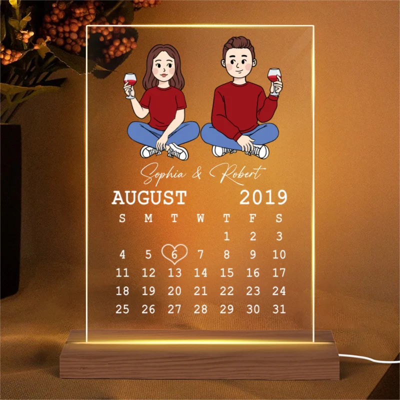 Cartoon Couple Anniversary Calendar Personalized Acrylic LED Lamp Night Light - Image 4