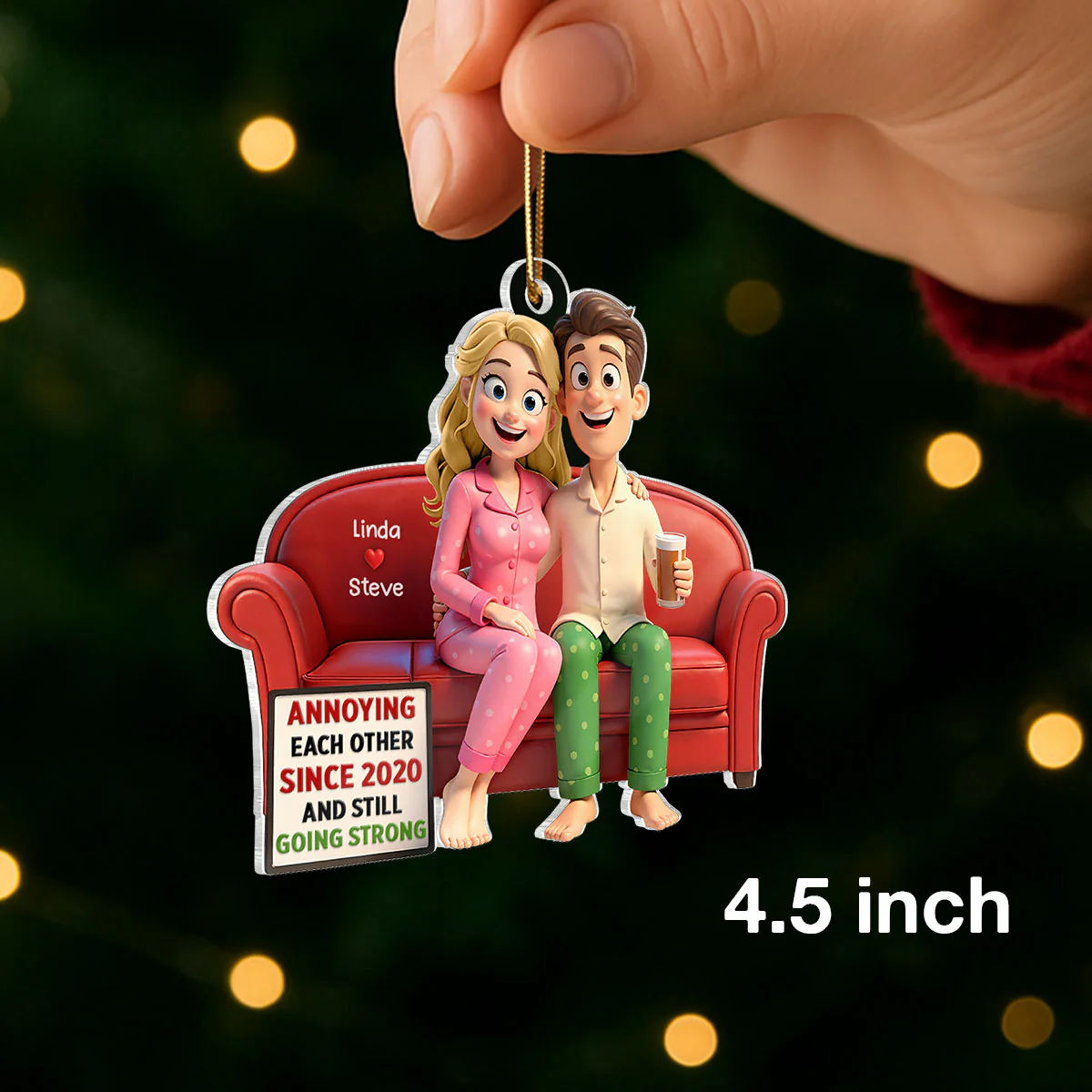 Cartoon Couple Annoying Each Other - Personalized Acrylic Ornament - Christmas Gift for him, Gift for her - Image 2