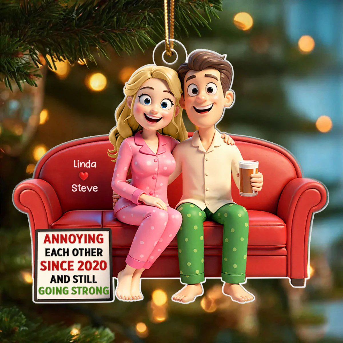 Cartoon Couple Annoying Each Other - Personalized Acrylic Ornament - Christmas Gift for him, Gift for her - Image 3