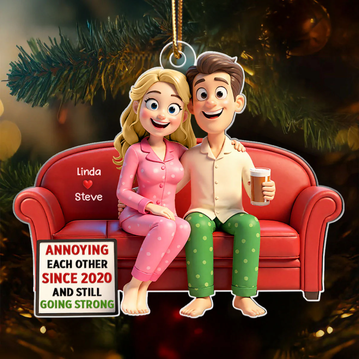 Cartoon Couple Annoying Each Other - Personalized Acrylic Ornament - Christmas Gift for him, Gift for her - Image 4