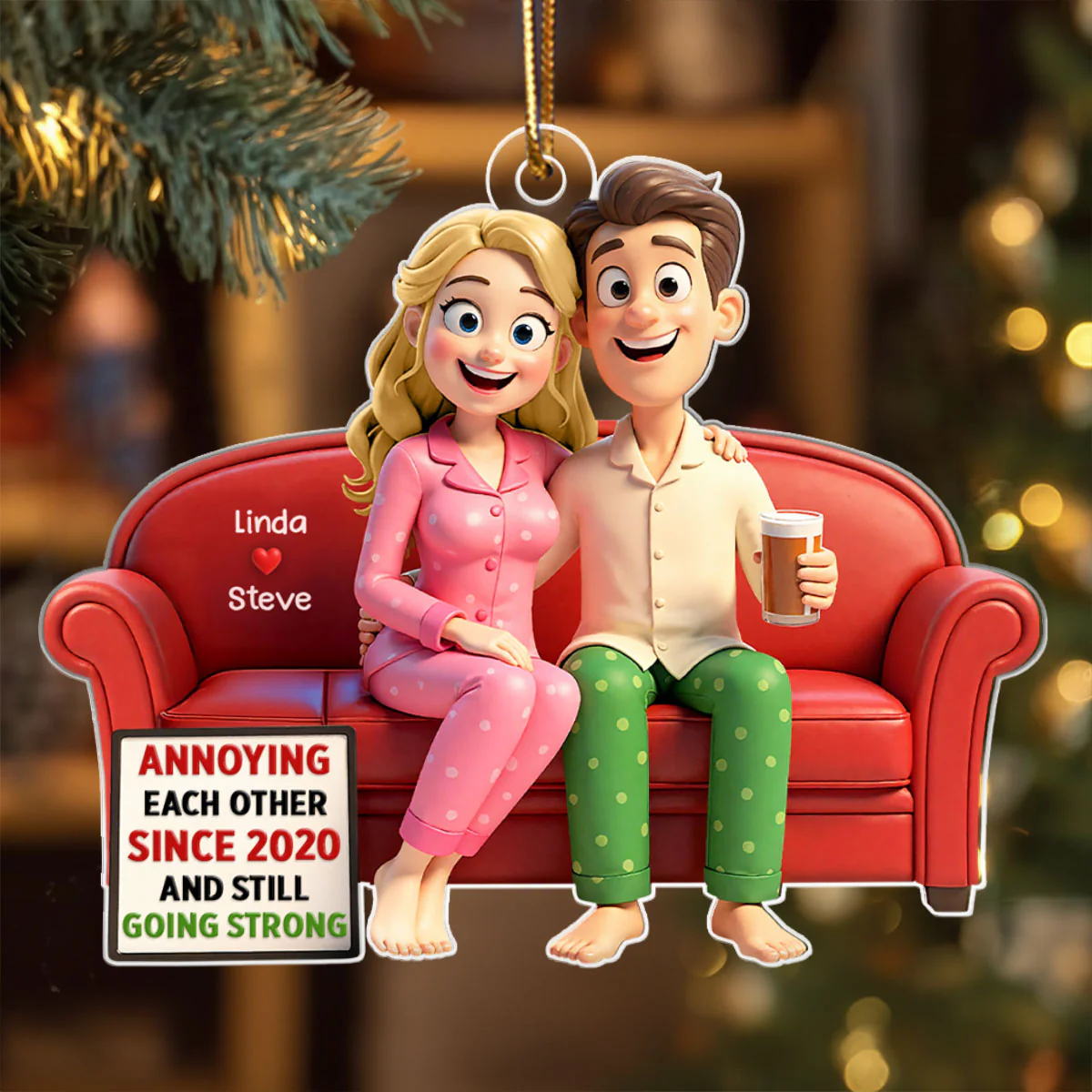 Cartoon Couple Annoying Each Other - Personalized Acrylic Ornament - Christmas Gift for him, Gift for her - Image 5