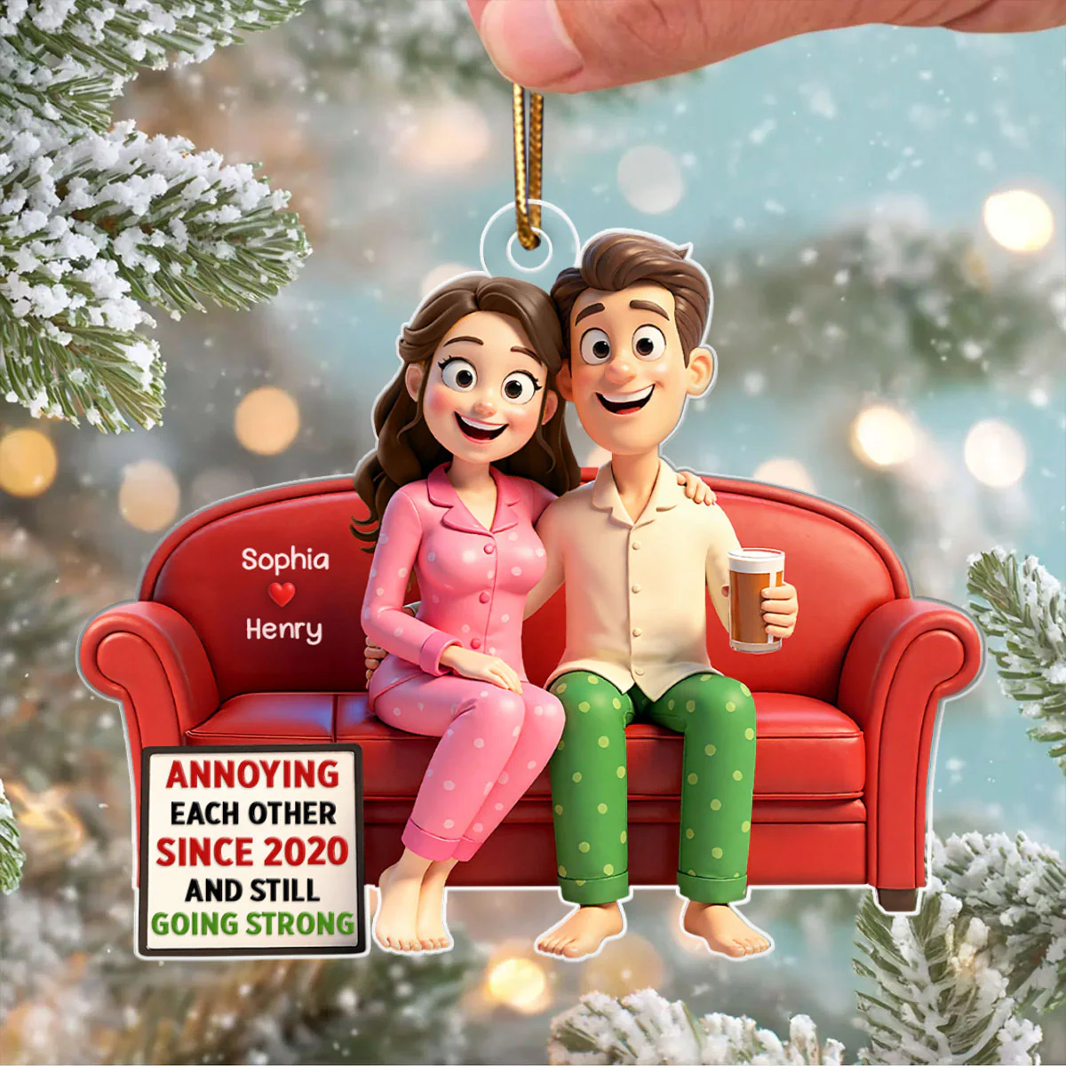 Cartoon Couple Annoying Each Other - Personalized Acrylic Ornament - Christmas Gift for him, Gift for her - Image 6