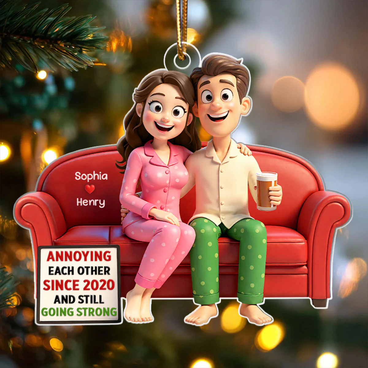 Cartoon Couple Annoying Each Other - Personalized Acrylic Ornament - Christmas Gift for him, Gift for her - Image 7