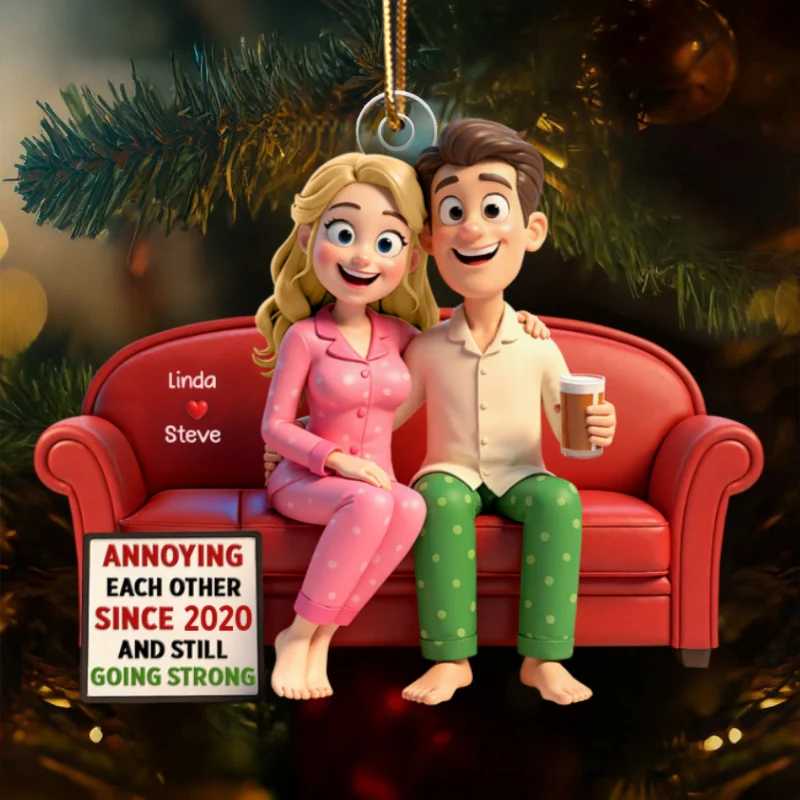 Cartoon Couple Annoying Each Other - Personalized Acrylic Ornament - Christmas Gift for him, Gift for her - Image 9
