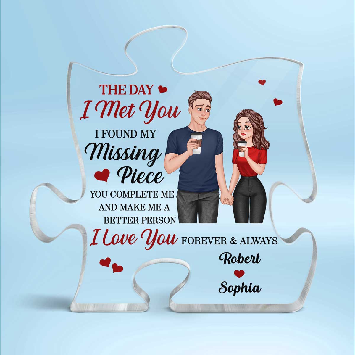 Cartoon Couple Hand In Hand Found My Missing Piece Personalized Puzzle Acrylic Plaque - Anniversary Gift For Him For Her - Image 2