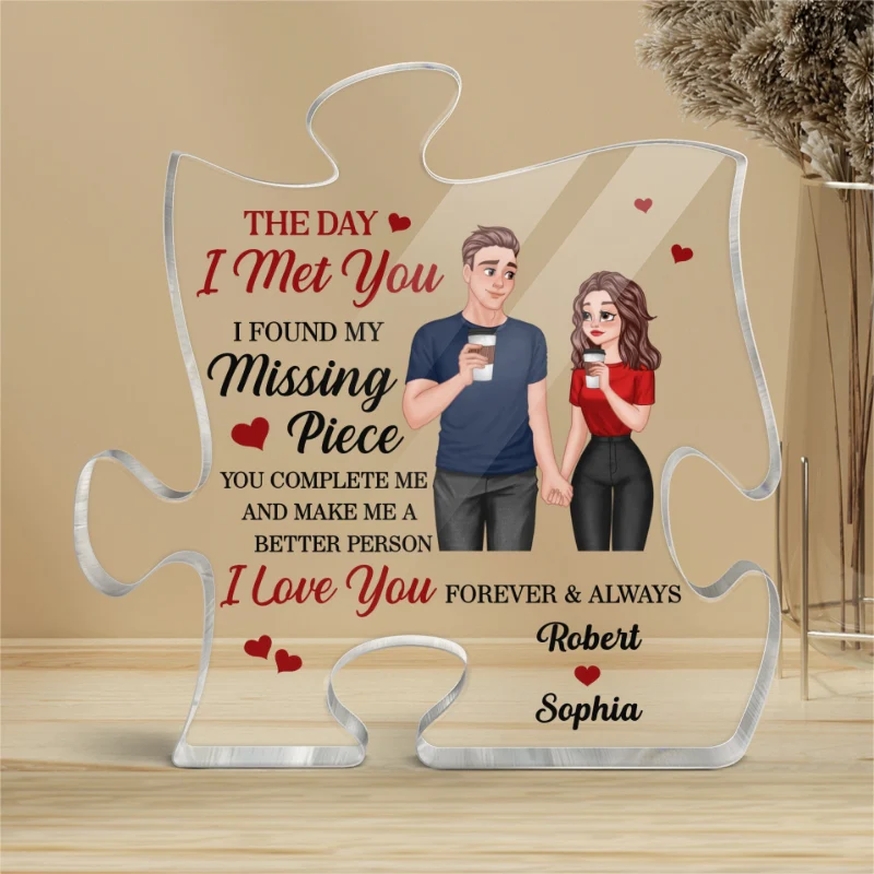 Cartoon Couple Hand In Hand Found My Missing Piece Personalized Puzzle Acrylic Plaque - Anniversary Gift For Him For Her - Image 4