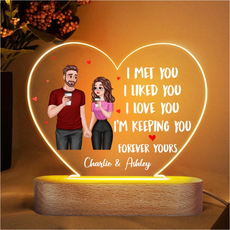 Cartoon Couple Hand In Hand I Met You Like You Love You Gift For Him For Her Personalized Acrylic Heart Plaque With LED Night Light - Image 4