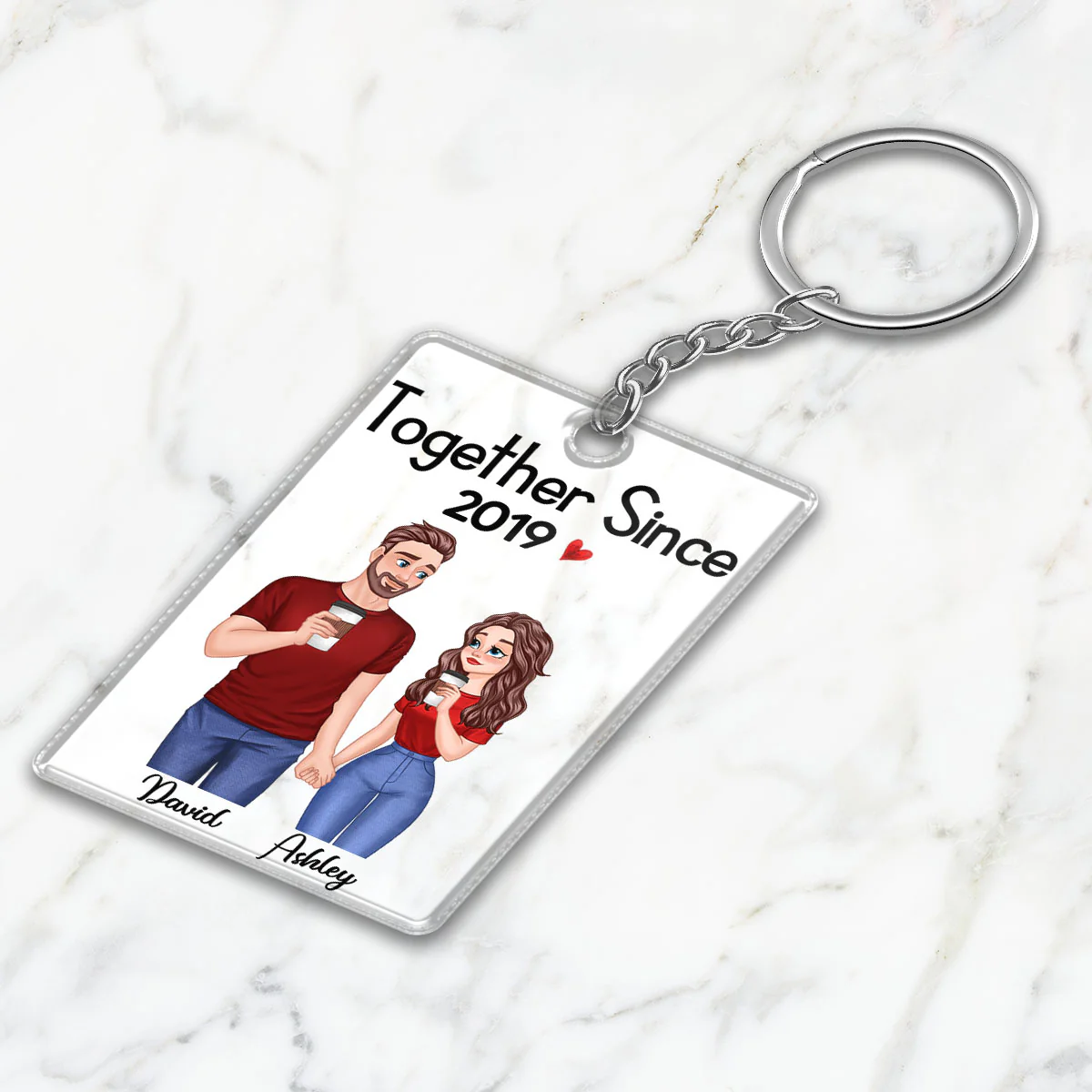 Cartoon Couple Hand In Hand Together Since Personalized Acrylic Keychain - Gift For Him - Gift For Her - Image 3