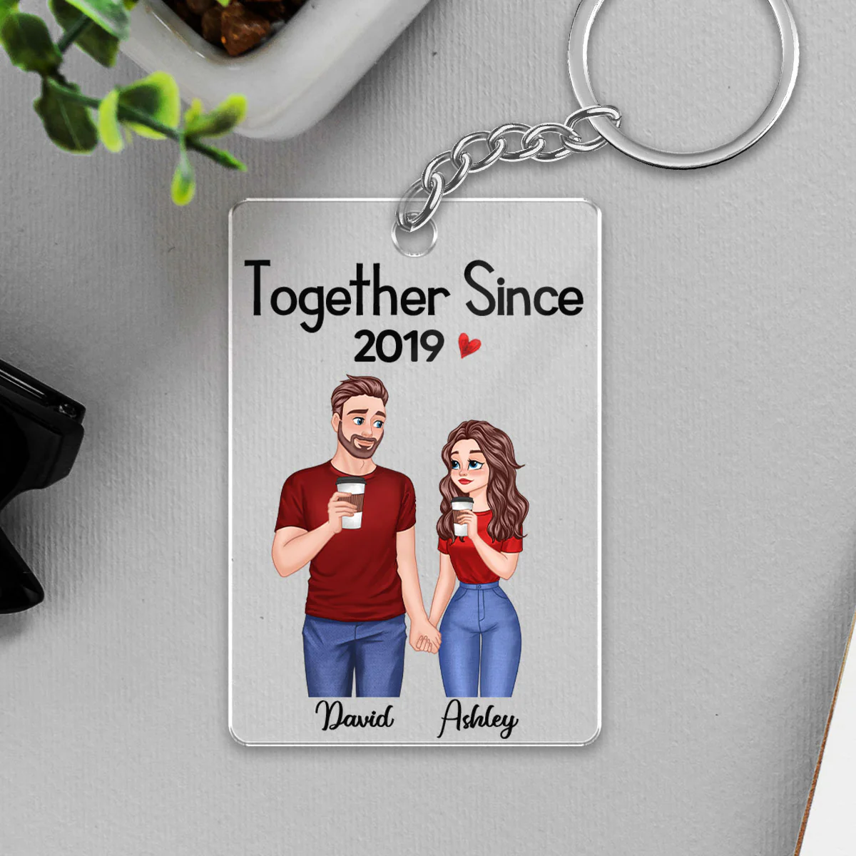 Cartoon Couple Hand In Hand Together Since Personalized Acrylic Keychain - Gift For Him - Gift For Her - Image 5