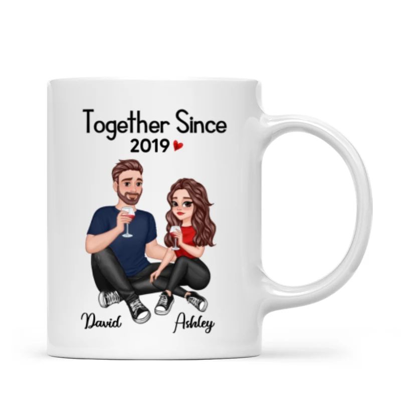 Cartoon Couple Sitting Anniversary Gift For Him Gift For Her Personalized Mug - Image 4