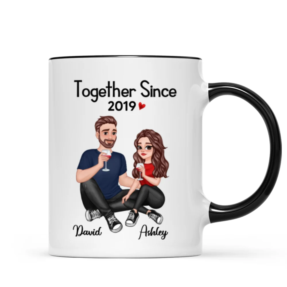 Cartoon Couple Sitting Anniversary Gift For Him Gift For Her Personalized Mug - Image 5
