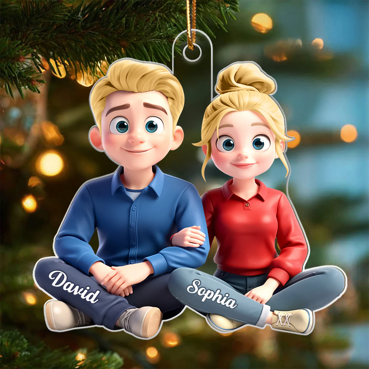 Cartoon Couple Sitting Together - Personalized Acrylic Ornament - Christmas Gift for him, Gift for her - Image 7
