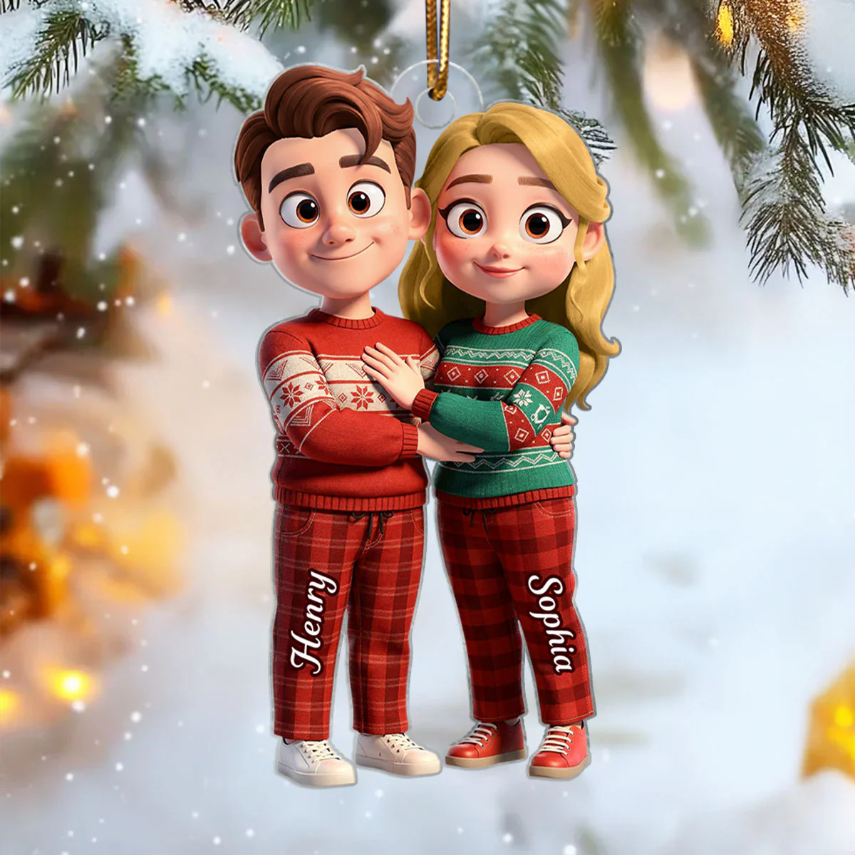Cartoon Couple Standing Together - Personalized Acrylic Ornament - Christmas Gift for him, Gift for her - Image 3