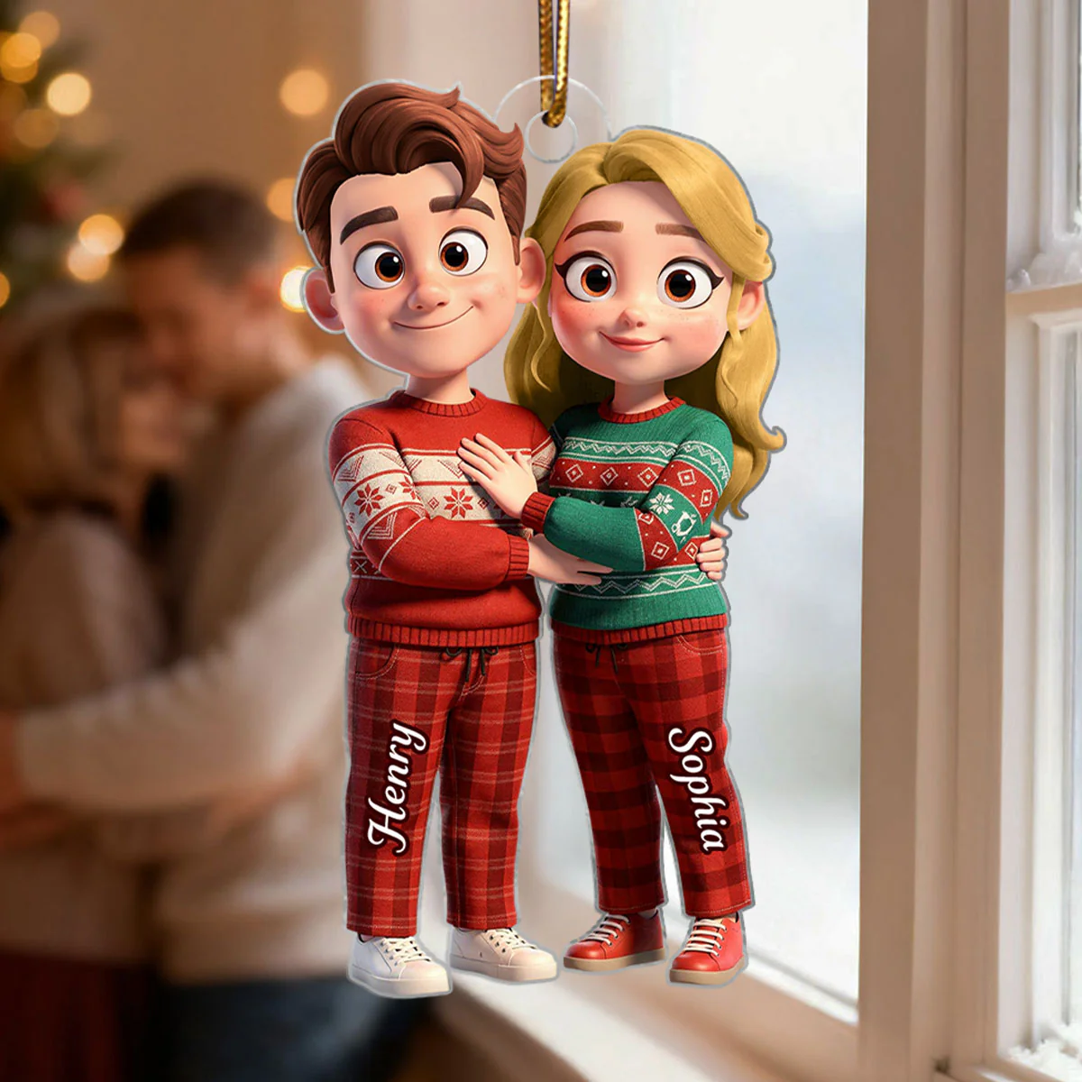 Cartoon Couple Standing Together - Personalized Acrylic Ornament - Christmas Gift for him, Gift for her - Image 4