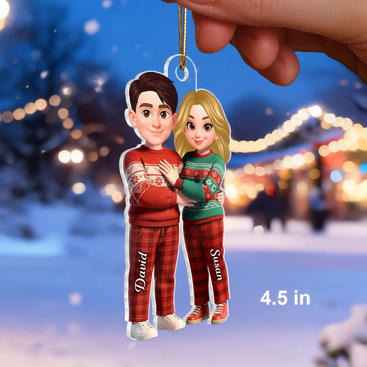 Cartoon Couple Standing Together - Personalized Acrylic Ornament - Christmas Gift for him, Gift for her - Image 2