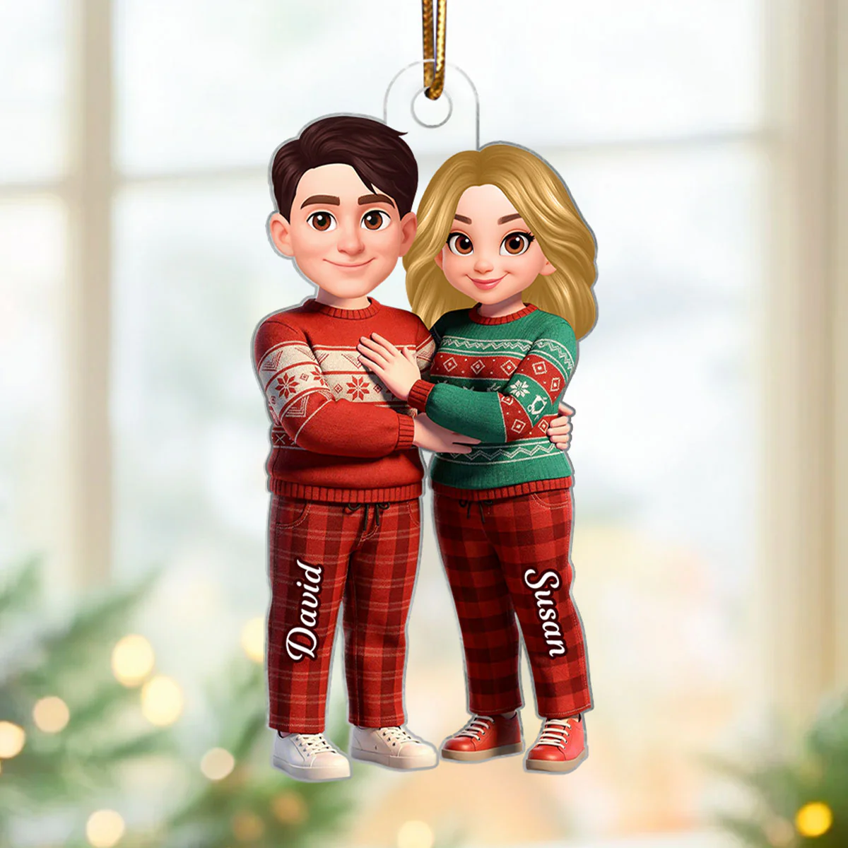 Cartoon Couple Standing Together - Personalized Acrylic Ornament - Christmas Gift for him, Gift for her - Image 3