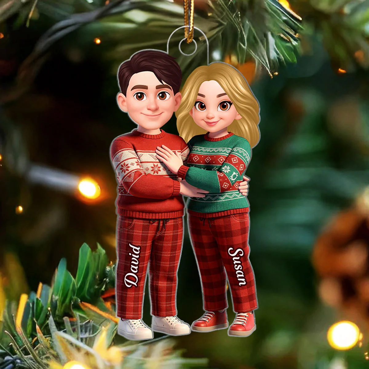 Cartoon Couple Standing Together - Personalized Acrylic Ornament - Christmas Gift for him, Gift for her - Image 4