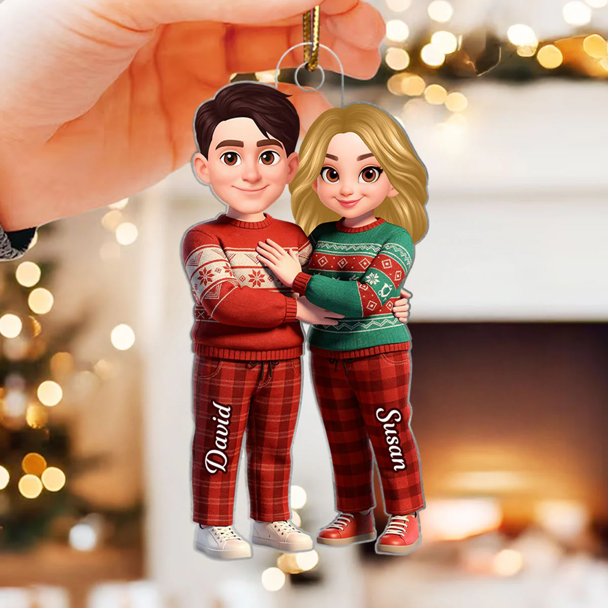 Cartoon Couple Standing Together - Personalized Acrylic Ornament - Christmas Gift for him, Gift for her - Image 5