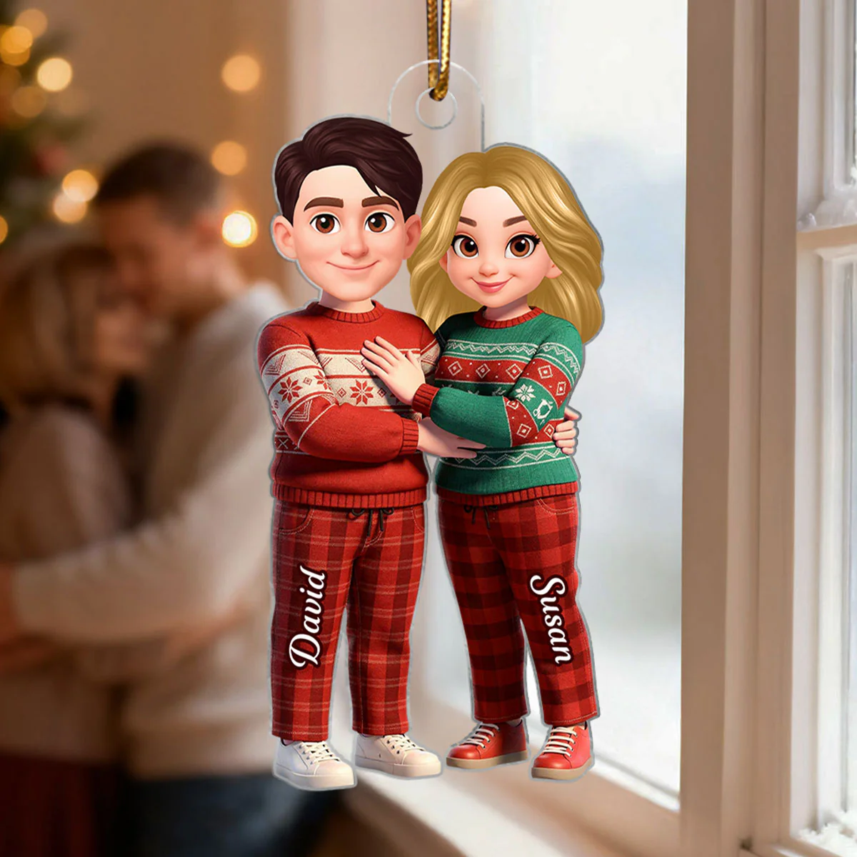 Cartoon Couple Standing Together - Personalized Acrylic Ornament - Christmas Gift for him, Gift for her - Image 6