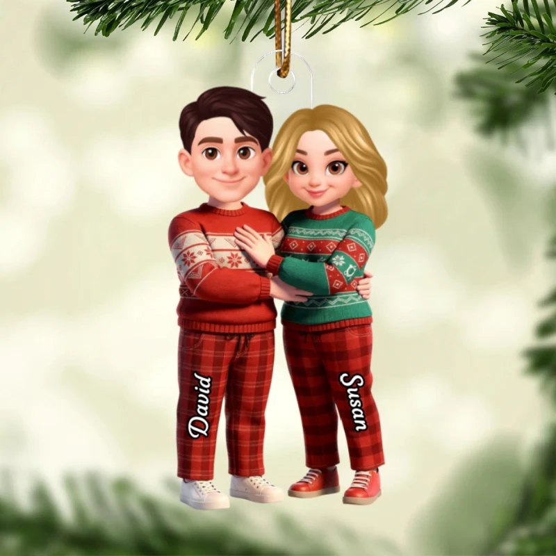 Cartoon Couple Standing Together - Personalized Acrylic Ornament - Christmas Gift for him, Gift for her - Image 8