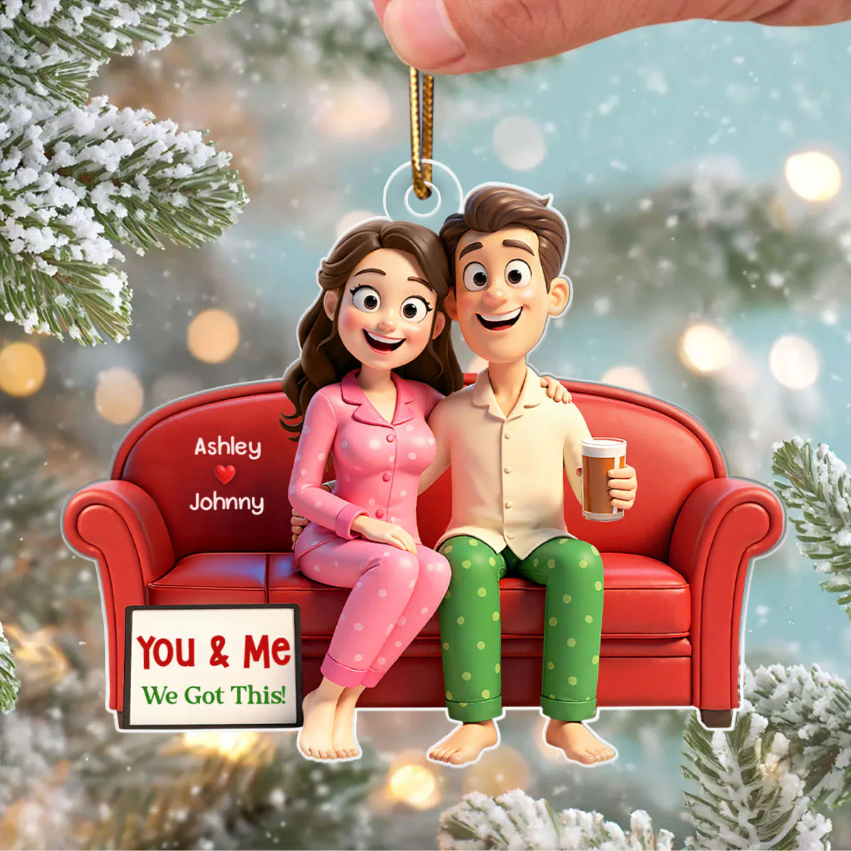 Cartoon Couple You & Me We Got This - Personalized Acrylic Ornament - Christmas Gift for him, Gift for her - Image 3