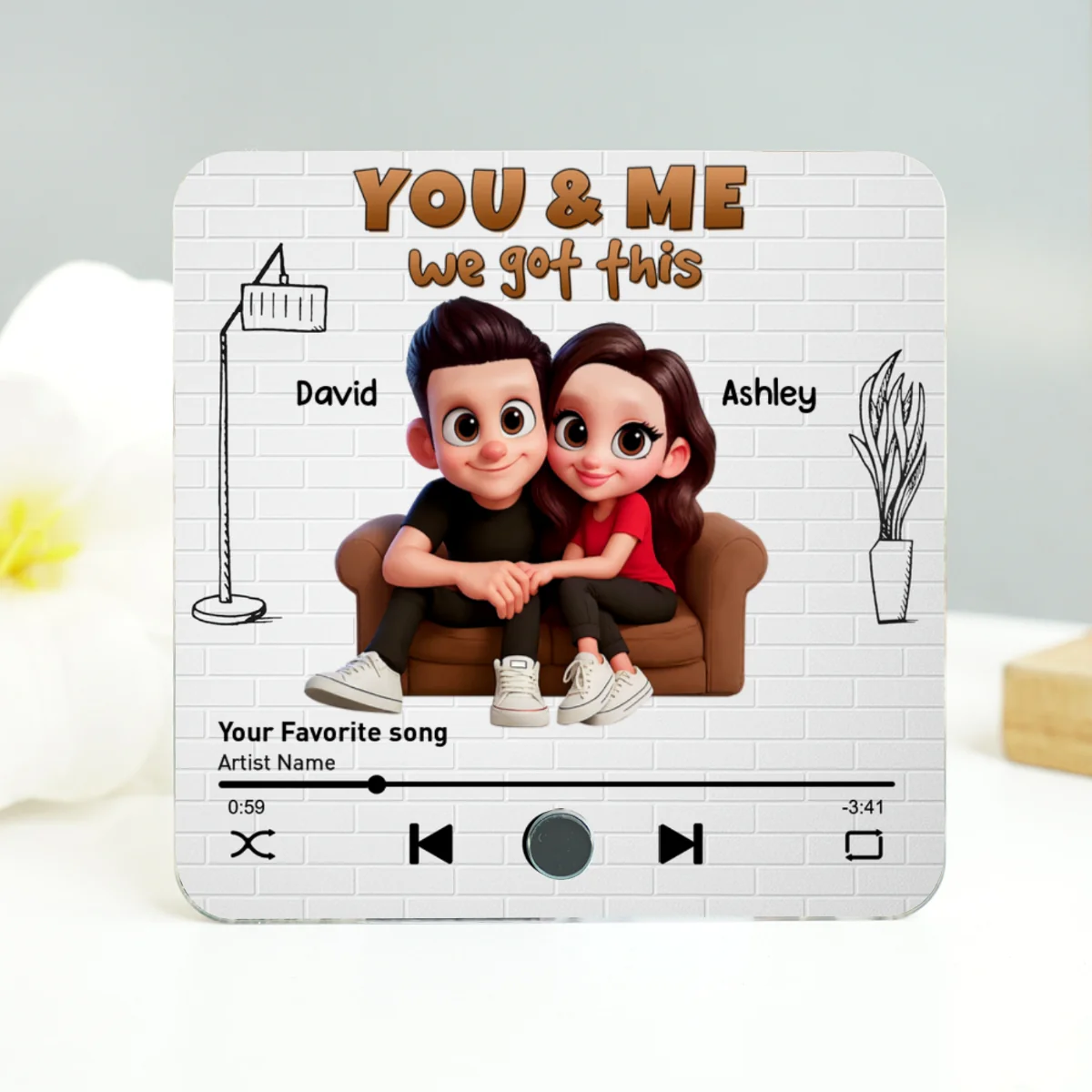 Cartoon Couple You & Me We Got This Personalized Music Fridge Magnet, Birthday, Anniversary Gift for him, Gift for her - Image 10