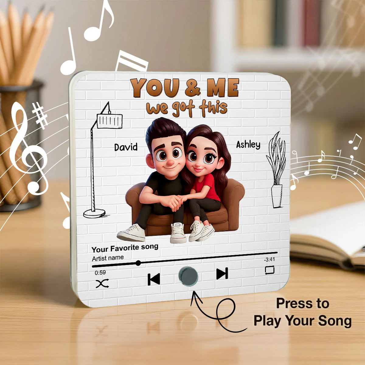 Cartoon Couple You & Me We Got This Personalized Music Fridge Magnet, Birthday, Anniversary Gift for him, Gift for her - Image 3