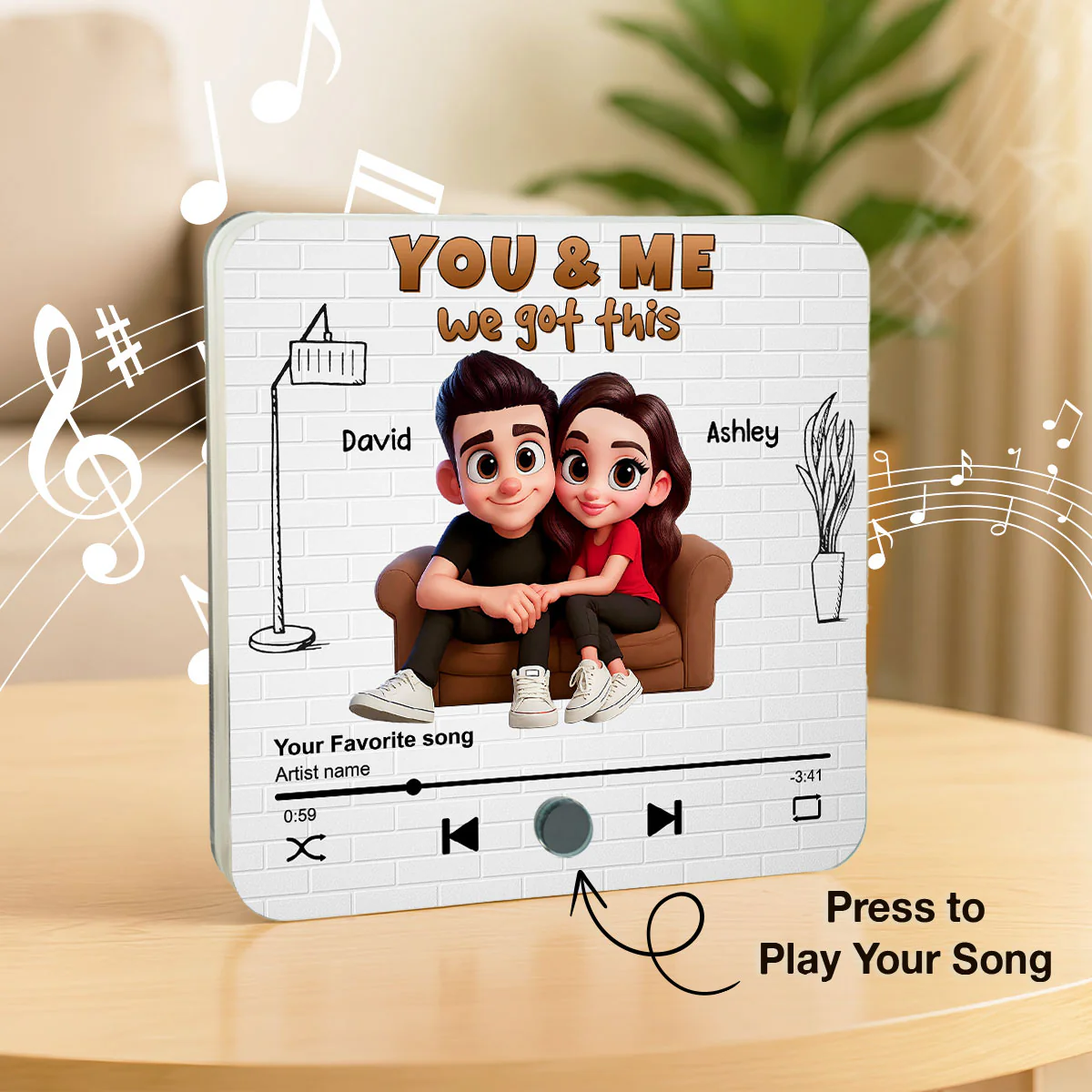 Cartoon Couple You & Me We Got This Personalized Music Fridge Magnet, Birthday, Anniversary Gift for him, Gift for her - Image 4