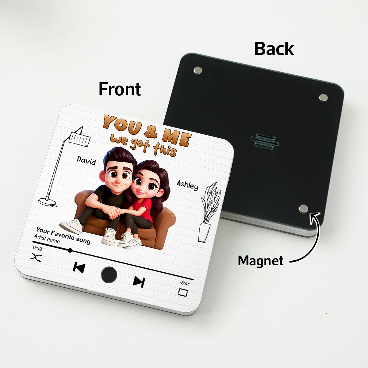 Cartoon Couple You & Me We Got This Personalized Music Fridge Magnet, Birthday, Anniversary Gift for him, Gift for her - Image 7