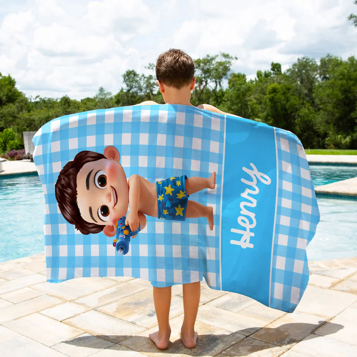 Cartoon Cute Kid Personalized Beach Towel, Pool Party Towel, Summer Camp Towel for Kids - Image 2