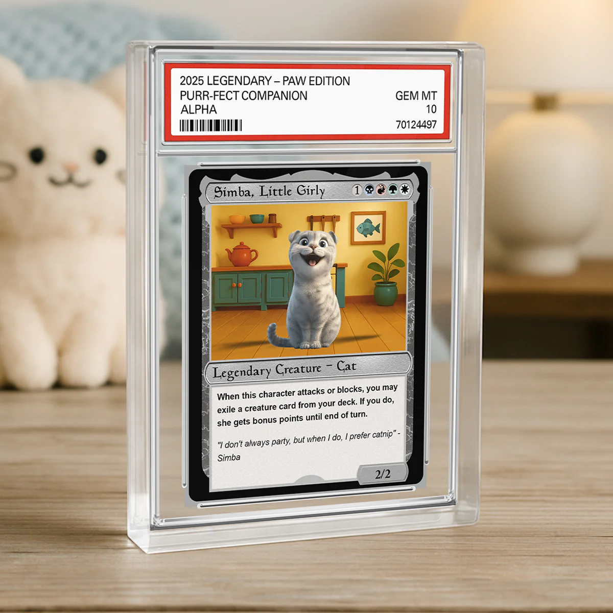 Cartoon Funny Cat Fantasy Trading Card Style Personalized Acrylic Block Plaque, Gift For Pet Lover - Image 2