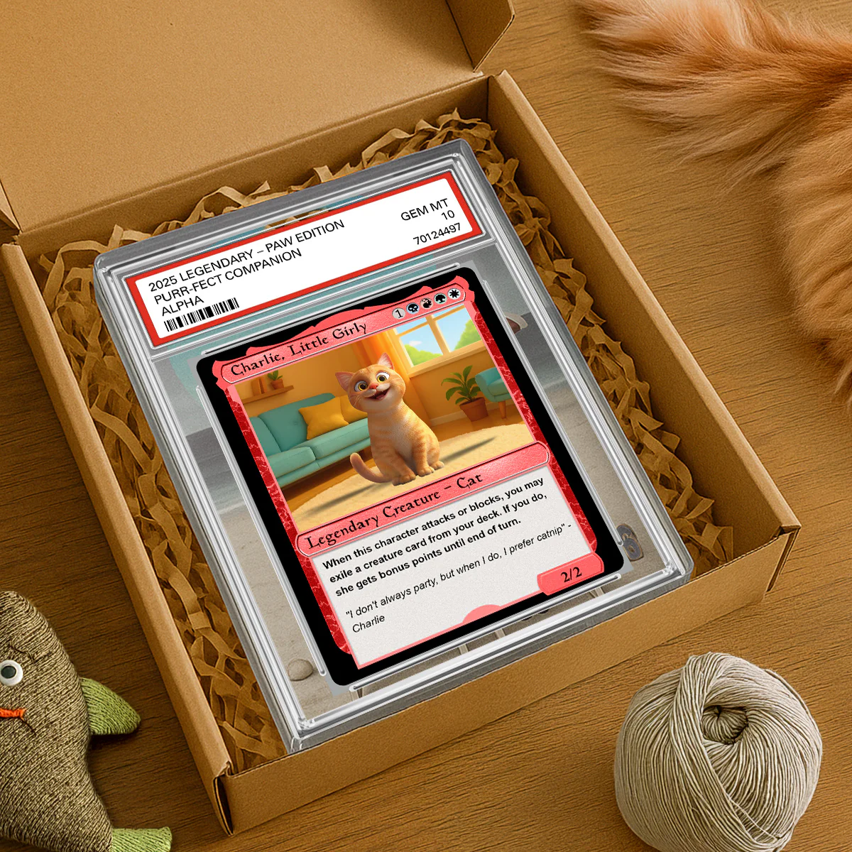 Cartoon Funny Cat Fantasy Trading Card Style Personalized Acrylic Block Plaque, Gift For Pet Lover - Image 3