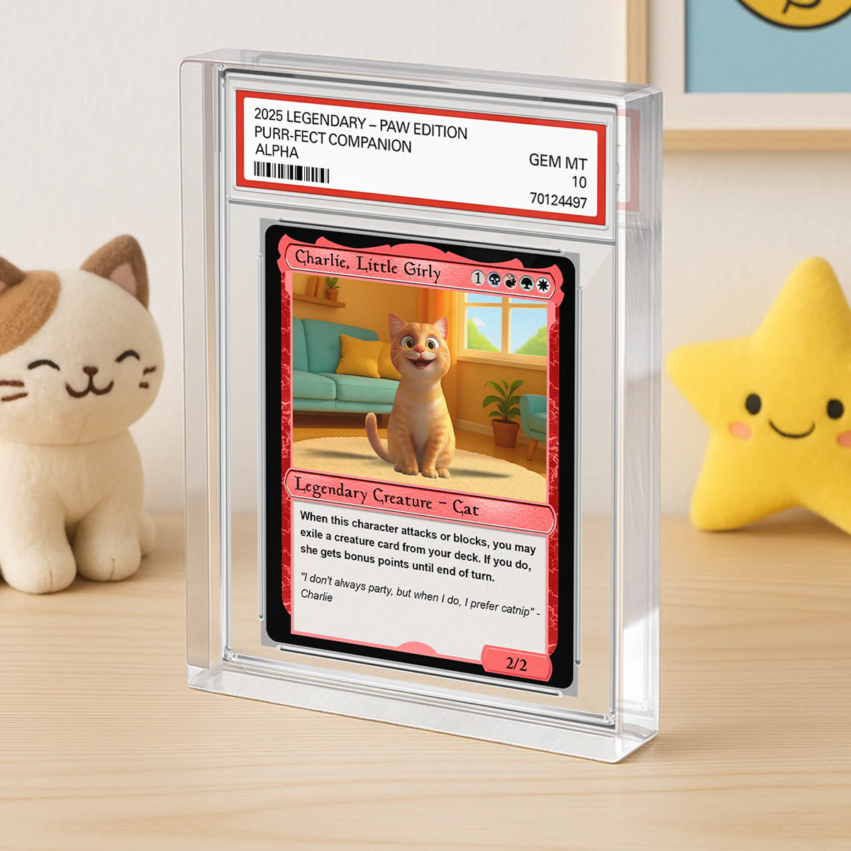 Cartoon Funny Cat Fantasy Trading Card Style Personalized Acrylic Block Plaque, Gift For Pet Lover - Image 4