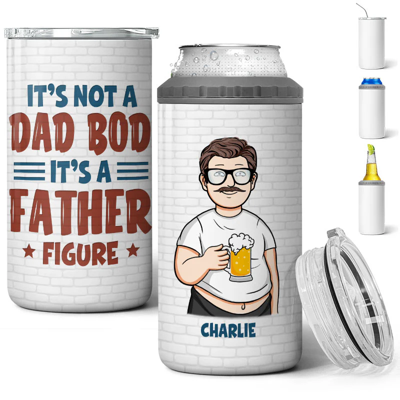 Cartoon Man It‘s Not A Dad Bod It’s A Father Figure Personalized 4 In 1 Can Cooler - Image 3