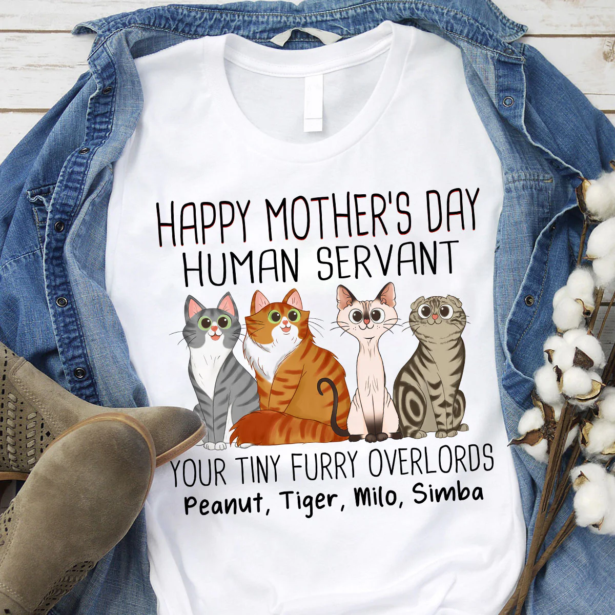 Cartoon Sitting Cats Happy Mother‘s Day Cat Human Servant Personalized Shirt - Image 8