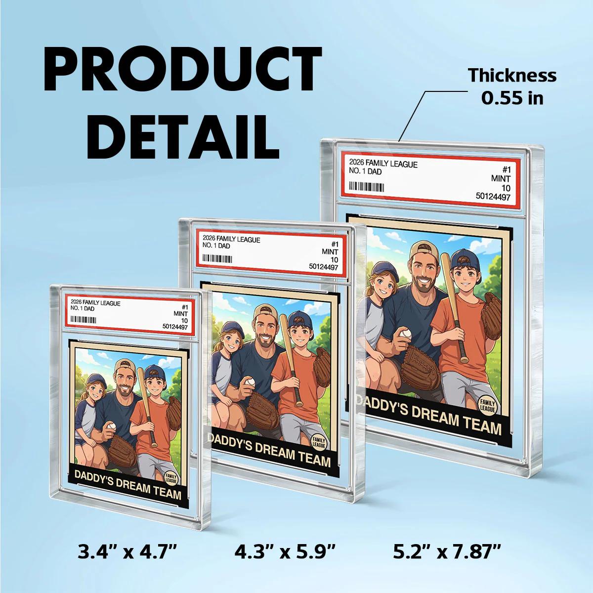 Cartoon Style Baseball Daddy's Dream Team Trading Card - Personalized Acrylic Block Plaque - Gift For Baseball Dad, Husband - Image 10