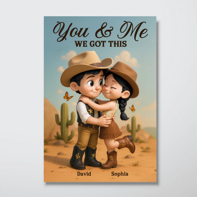 Cartoon Style Countryside Couple Cowboy Cowgirl Home Decor Personalized Vertical Poster - Image 8