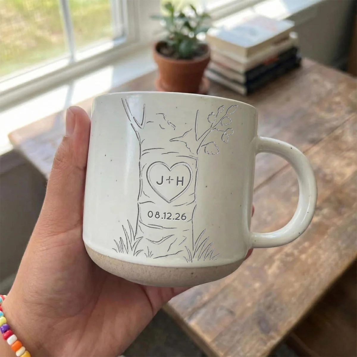 Carved in Love - Personalized Pottery Mug - Anniversary, Engagement Gift For Couple - Image 6
