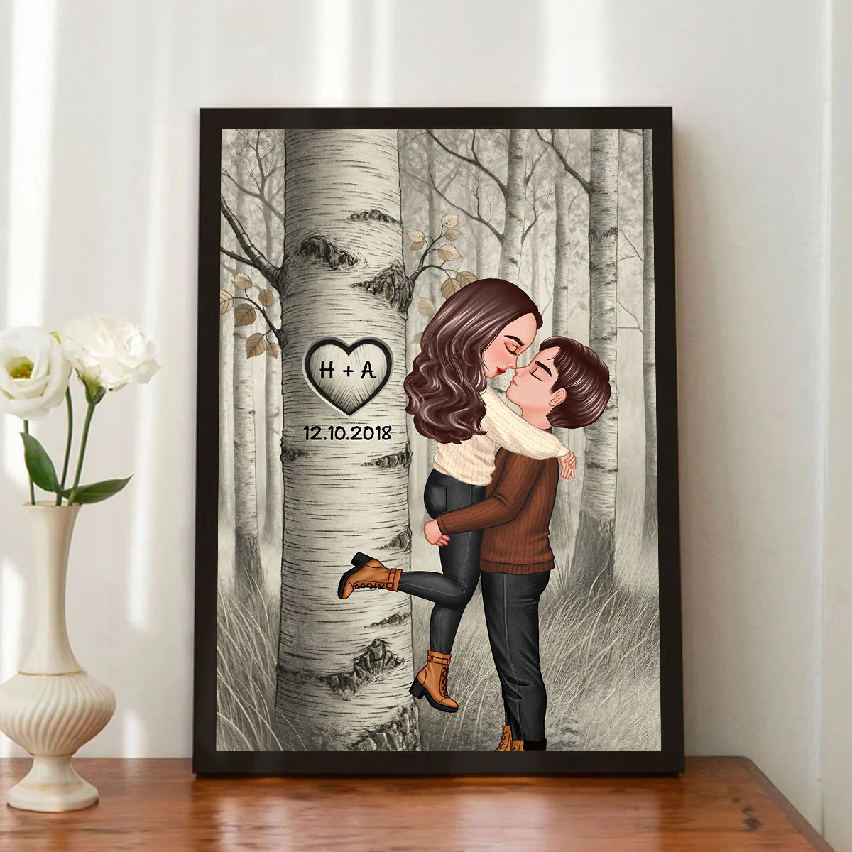 Carved in My Heart Custom Couple Art Print - Personalized Poster - Sentimental Valentine's Day Gift for him, for her - Image 7